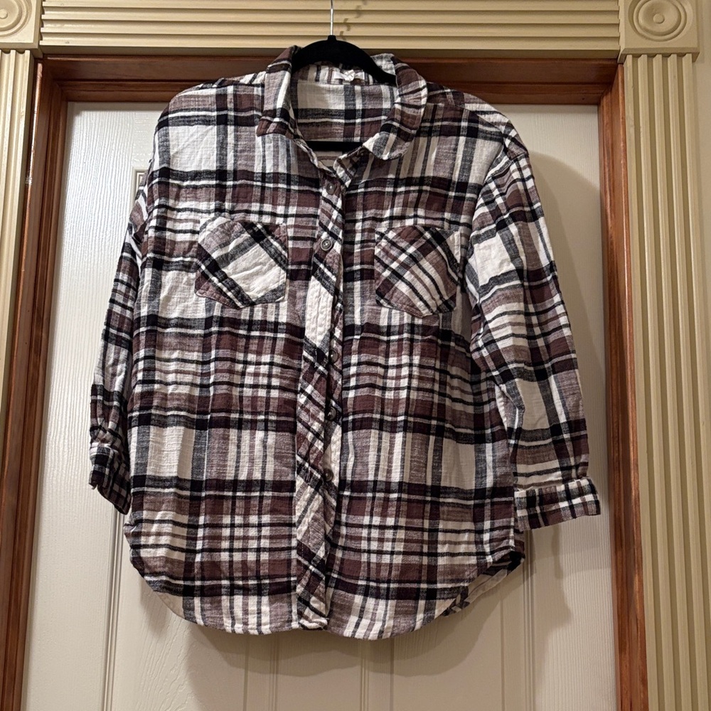 Maurices Tan and White Checkered Shirt